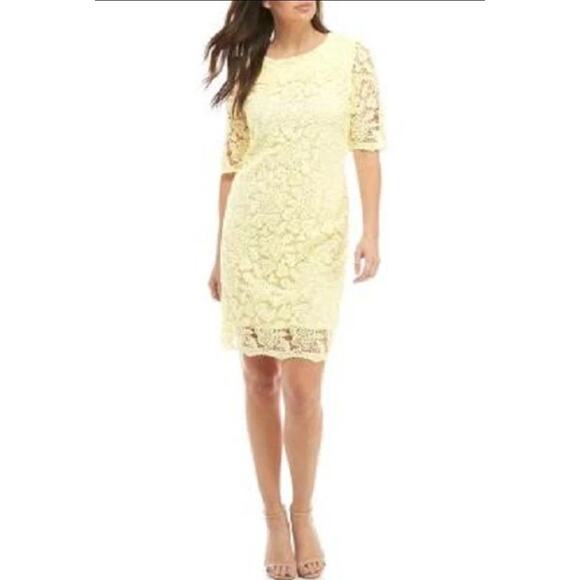 SANDRA DARREN Yellow Floral Crochet Lace Sheath Dress Plus Size 18 W Semi-Formal - Picture 1 of 9